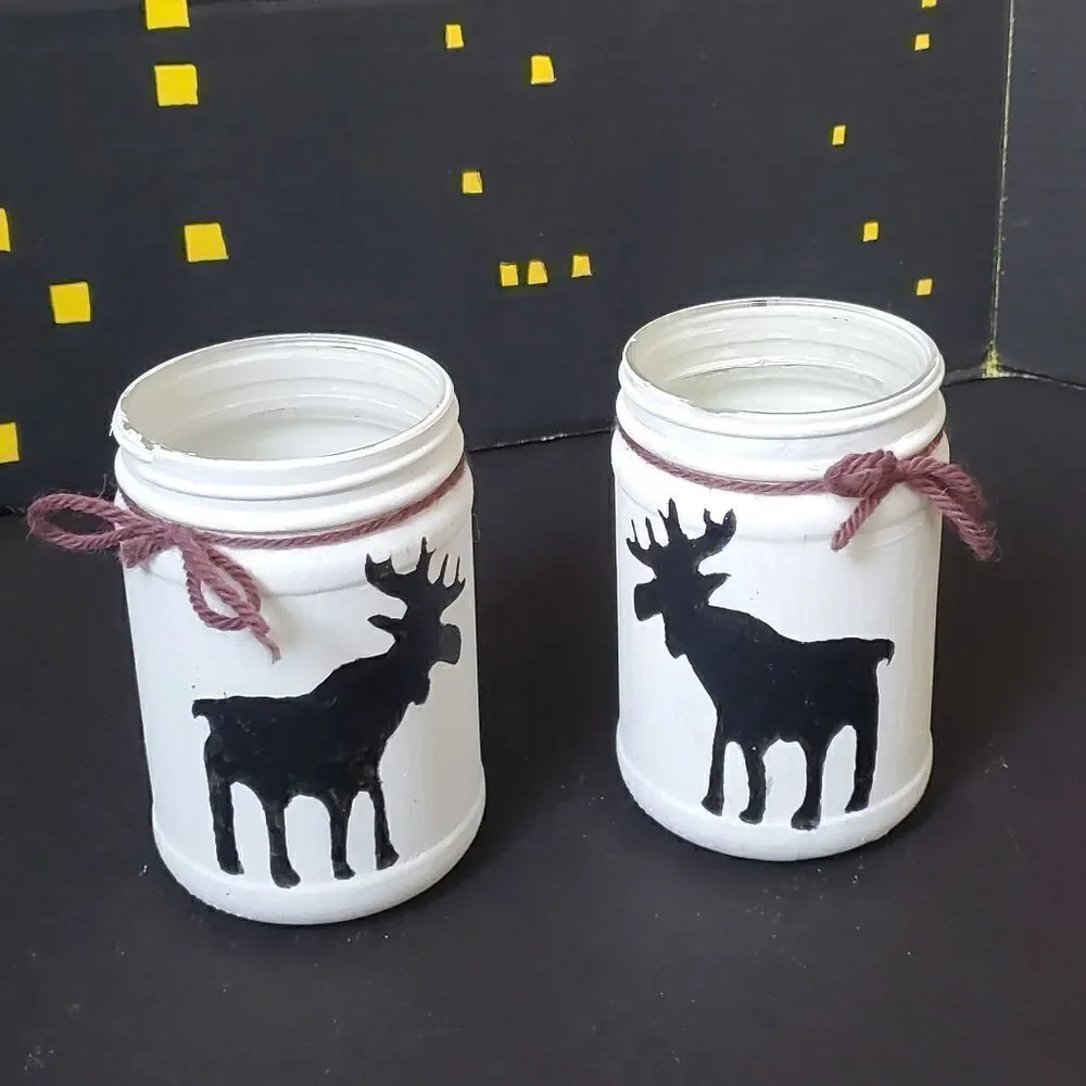 Hand Painted Glass Jars, Black Moose Outline